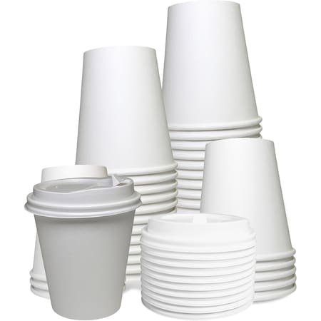 Ecoquality 12oz White Hot Drink Coffee Cups with White Dome Lids - For Coffee Shops, and Latte, 500PK EQ12WHTPCWDL-500