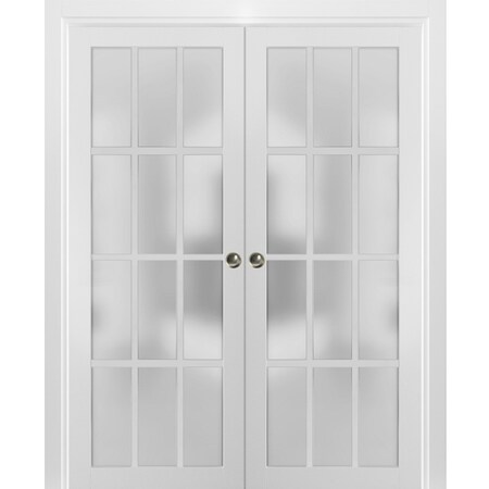 Sartodoors Sliding French Double Pocket Doors Frosted Glass 12 Lites, Felicia 3312 White Matte, Kit Trims Rai FELICIA3312DP-WS-8484