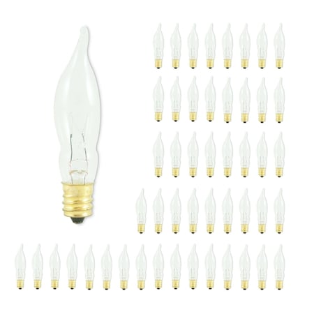 Bulbrite Incandescent CA5 Candelabra Screw Base E12 Light Bulb, 7.5 Watt, Clear, 50 pack, 2700K, 50PK 861260
