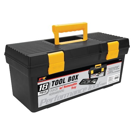 Performance Tool 18 in. Plastic Tool Box, Storage Tray, Ergonomic Handle W54017