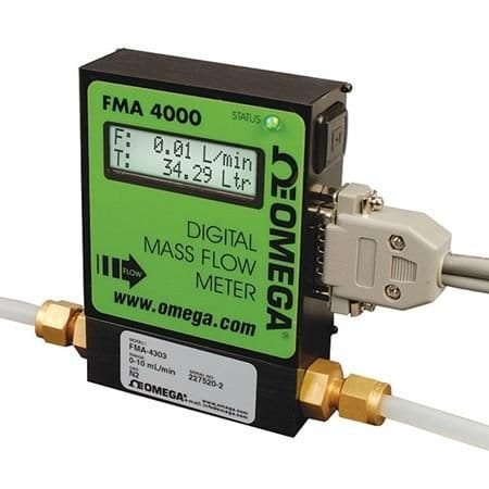Omega Mass Flow Meter & Totalizer, Prog, Gas, 0.1 SLM to 5 SLM, RS232, 500 psi, 1/4 " Compression, 0 Vdc FMA-4311