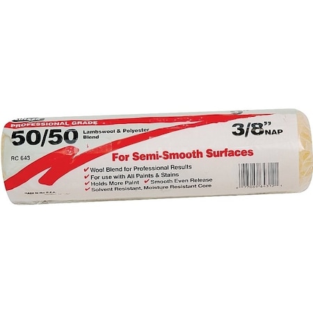 Linzer Paint Roller Cover, 3/8 in Thick Nap, 9 in L, Lambs Wool/Polyester Cover RC643