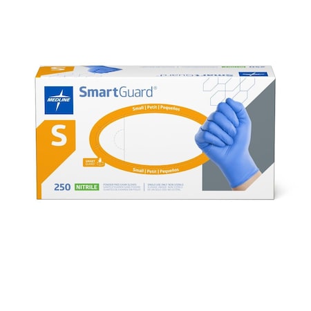 Medline SmartGuard Powder-Free Nitrile Exam Gloves, Size S, 250/Box, 250PK SG311H