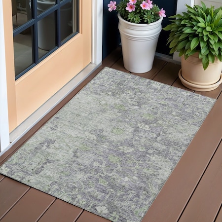 Homeroots 3' X 5' Plum Purple And Olive Green Oriental Washable Indoor Outdoor Area Rug 587452