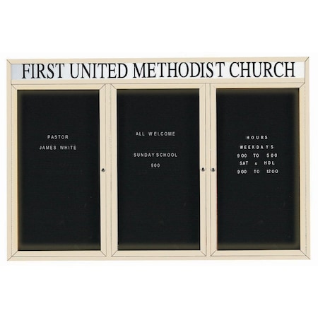 Aarco Illuminated Enclosed Letter Board Directory w/ Powder Coated Ivory Al Frame and Header, 48''Hx72''W ADC4872-3HIIV