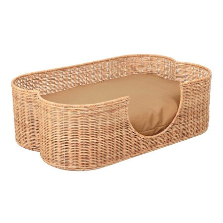 The Licker Store Scallop 31 in x 20 in Tropical Handwoven Water Hyacinth Pet Bed with Cushion, Light Brown DBD1003B