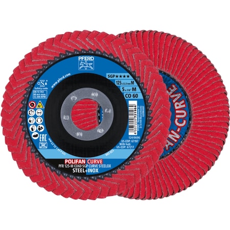 Pferd Flap Disc, 5 inx 7/8, CO SGP CURVE STEELOX, 60 Grit, Medium Radius, Ceramic, 2PK 67698056