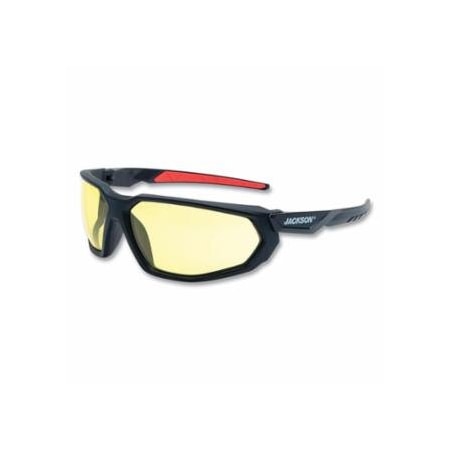 Jackson Safety Hyperguard Safety Glasses, Amber, Polycarbonate, Anti-Fog, Black Full Frame, Red Temple 138-45103