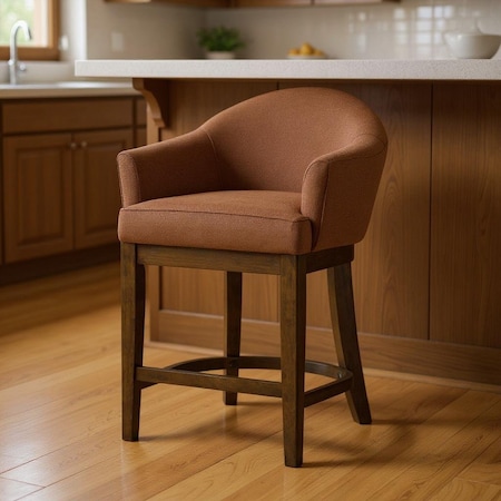 Homeroots 36" Bone and Brown Fabric and Solid Wood Counter Height Swivel Bar Chair 632485
