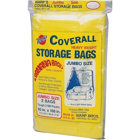 Warps Wrap's Banana Bags Storage Bag, Jumbo, Plastic, Yellow, 60 in L, 108 in W, 2 mil Thick CB-60