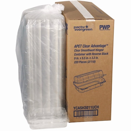 Pactiv Evergreen Hoagie Hinged Lid Container, 9 x 5.5 x 3.2, Clear, Plastic, 220PK YCASH3011UCH