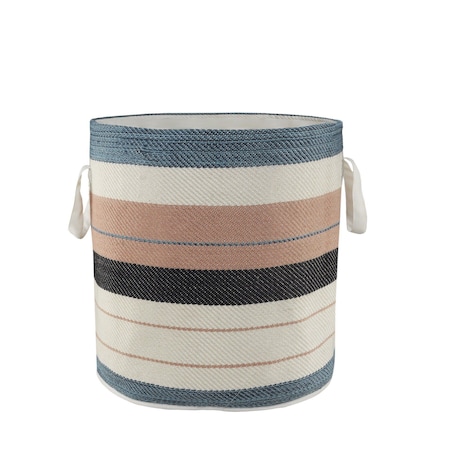 Homeroots 21" Blue Tan And White Striped Fabric Basket 704908