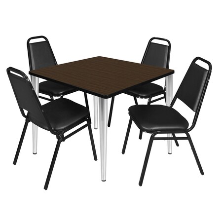 Regency Square Kahlo Breakroom Table W/ 4 Restaurant Stack Chairs, 36 in W, 36 in L, Neo Walnut TPL3636NWCM29BK