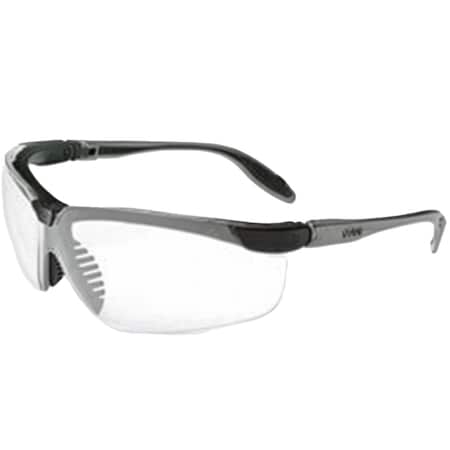 Uvex Genesis Slim BLK/PEWTR Safety Glasses with Clear Anti-Fog Lens S3700X