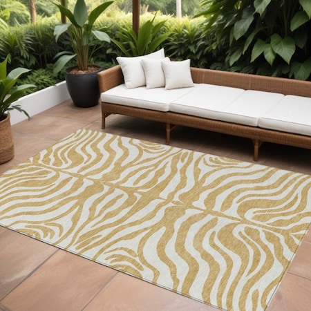 Homeroots 8' X 10' Gold And Ivory Animal Print Washable Indoor Outdoor Area Rug 600615