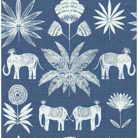 A-Street Prints Bazaar Blue Elephant Oasis Wallpaper 4014-26436