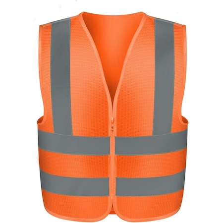 Neiko High-Visibility Safety Vest with Reflective Strips, Neon Orange, Medium for Safety 53944A