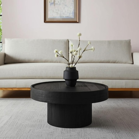 Homeroots 28" Black Solid Wood Round Pedestal Coffee Table 565164