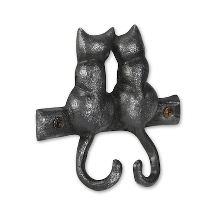 Homeroots Two Hook 5in Black Cast Iron Cats Wall Hook 724073