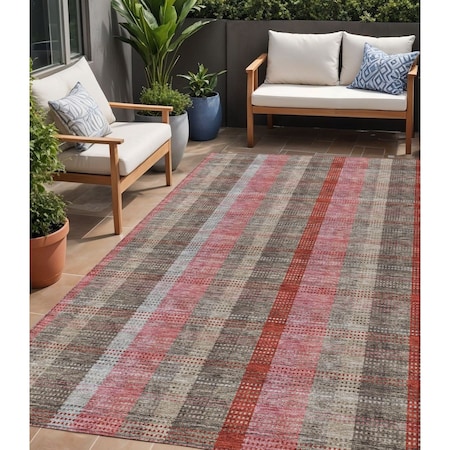 Homeroots 5' X 8' Red Pink And Pewter Plaid Washable Indoor Outdoor Area Rug 614000