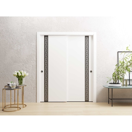 Sartodoors Sliding Closet Bypass Doors 36 x 84 inches, Planum 0333 White Silk with Black Inserts and Frosted G PLANUM0333DBD-WS-3684