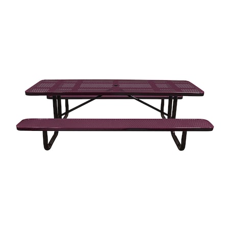 Leisure Craft 8' Standard Picnic Table, Perforated Metal, Portable, Burgundy T8XPP-PERF-BURGUNDY