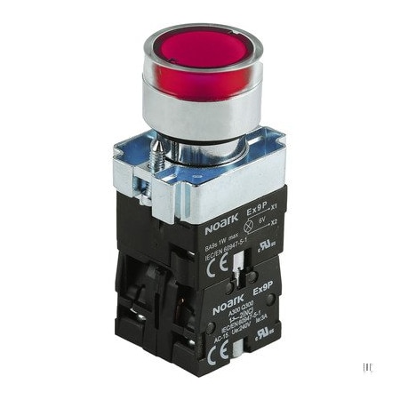 Noark Illuminated push-button - Momentary - Round Flat - w/guard - Red - 2NC - 24Vac/dc LED EX9PBW3464D