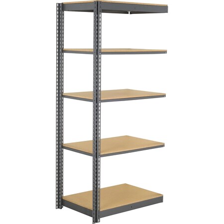 Global Industrial 5 Shelf, Commercial Duty Boltless Shelving, Add On, 48"W x 12"D x 60"H, Wood Deck B3153646