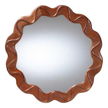 Bali & Pari Bahati Round Wall Mirror with Sculpted Wavy Frame 270-14653-ZORO