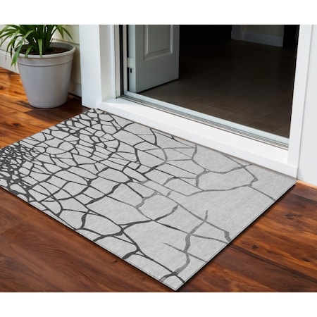Homeroots 3' X 5' Gray And Charcoal Abstract Washable Indoor Outdoor Area Rug 601128