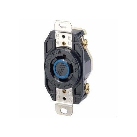 Leviton Flanged Locking Receptacle, L15-20R, 20 A, 250V AC, Three Phase, 3 Pole, Flush Mount, Black 2420