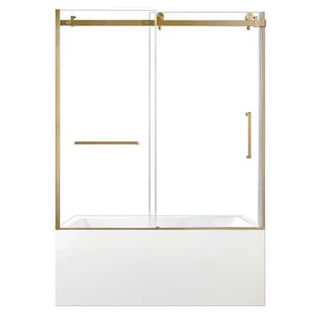 Kingston Brass 60" Acrylic Alcove Left-Hand Drain Tub with Right Sliding Tub Door, White/Brushed Brass KVTAP603622L7