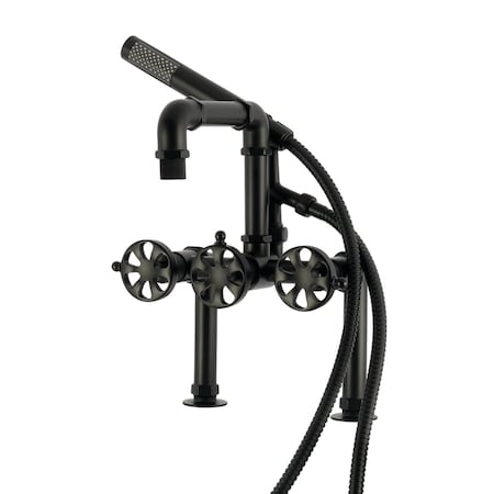 Kingston Brass 7" Center Deck-Mount Clawfoot Tub Faucet with Hand Shower, Matte Black AE6400RX