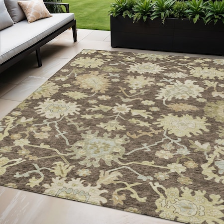 Homeroots 5' X 8' Chocolate And Beige Floral Washable Indoor Outdoor Area Rug 605194