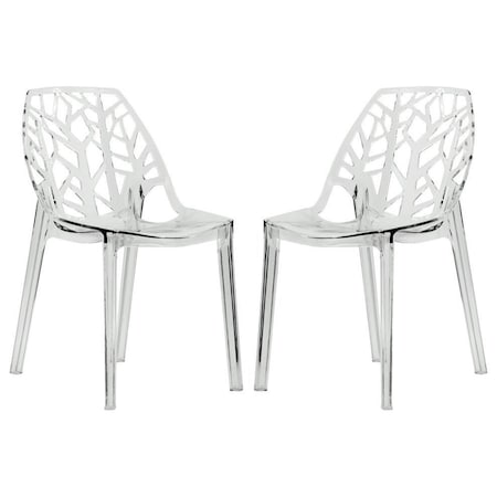 Leisuremod Cornelia Modern Stackable Dining Chair with Cut-Out Tree Design, Clear, 2PK C18CL2