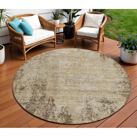 Homeroots 8' Brown And Beige Round Abstract Washable Indoor Outdoor Area Rug 612312
