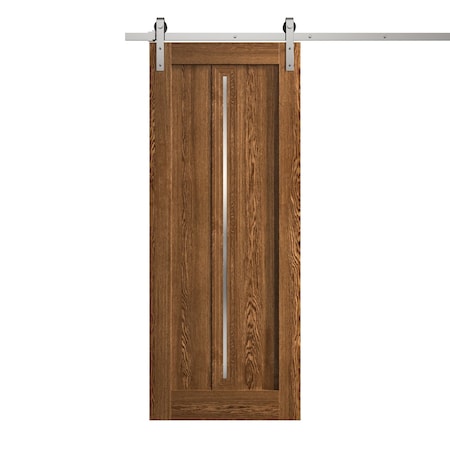 Sartodoors Modern Barn Door 42 x 80 inches, Ego 5014 Cognac Oak Veneer, 8FT Silver Rail Track Heavy Hardware EGO5014BD-S-DKO-42