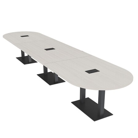 Skutchi Designs Racetrack Conference Table With Power, 48 in W, 216 in L, Ivory HAR-RAC-48X216-DOU.BK-K458-EBLK
