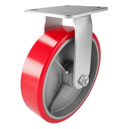 Hyw Products Heavy Duty Caster 8in Red Polyurethane on Cast Iron Wheel, Rigid 40-80R-A1-PC(R)