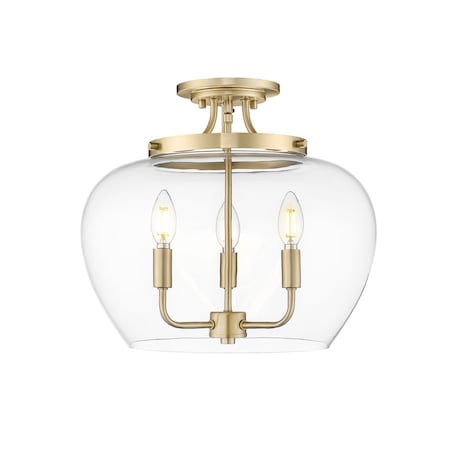 Z-Lite Joliet Burnished Brass 3 Light Semi Flush Mount 473SF-BBR
