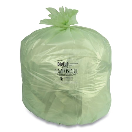 Heritage Biotuf Compostable Can Liners, 48 gal, 0.8 mil, 42in x 48in, Green, 125PK CW62408/Y8448EE