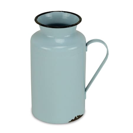 Homeroots 10" Blue and Black Metal Jug Vase 483192