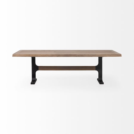 Homeroots 96" Natural And Black Solid Wood And Metal Trestle Base Dining Table 380482