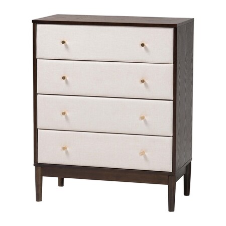 Baxton Studio Nikolai Mid-Century Beige Fabric and Wenge Brown Wood 4-Drawer Chest 255-14056-ZORO