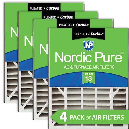 Nordic Pure 20x25x5 Plus Carbon Pleated Air Filter, High Capacity, MERV 13, 4 PK 20x25x5ABM13+C-4