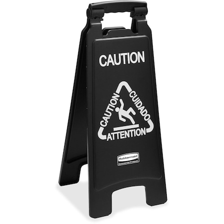 Rubbermaid Commercial Multi-Lingual Caution Sign, 26 in H, 11 in W, HDPE, Rectangle, English, French, Spanish, 1867505 1867505
