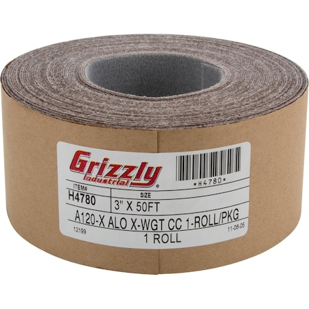 Grizzly 3" x 50' A/O Sanding Roll 120 Grit, H&L H4780