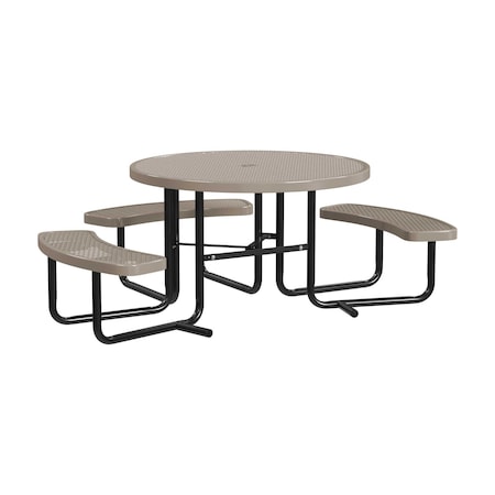 Leisure Craft 46" Round ADA Accessible Outdoor Picnic Table with 3 Bench Seats, Beige T46ROP-ADA-BEIGE