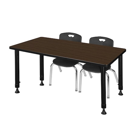 Regency Kee Adjustable Classroom Table W/ 2 Andy Stack Chairs, 60 in W, 30 in L, Neo Walnut MT6030NWAPBK45BK