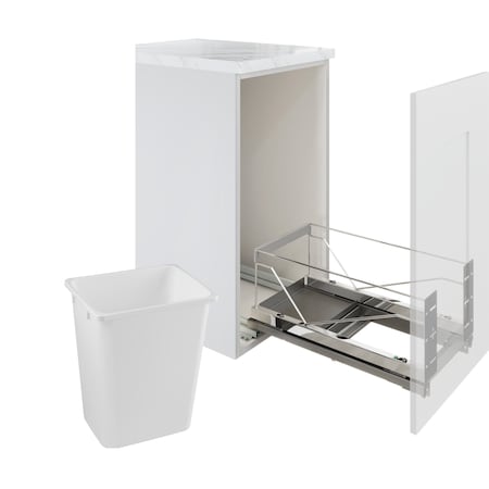 Kessebohmer Waste Pullout 36 QT Single Chrome FE Soft Close w/ White Bins KS3-WASTE1-CHR-W